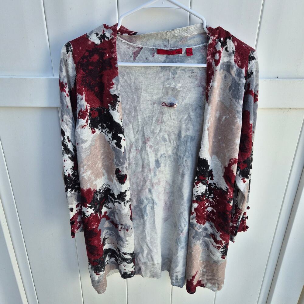 NWT RED (By‎ Valentino) Abstract Print Cardigan - Burgundy & Grey - Sz Med